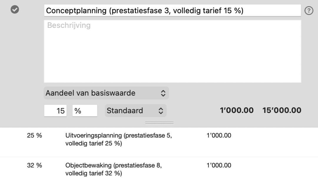 Dynamische positie “Aandeel van basiswaarde” met het percentage als aantal