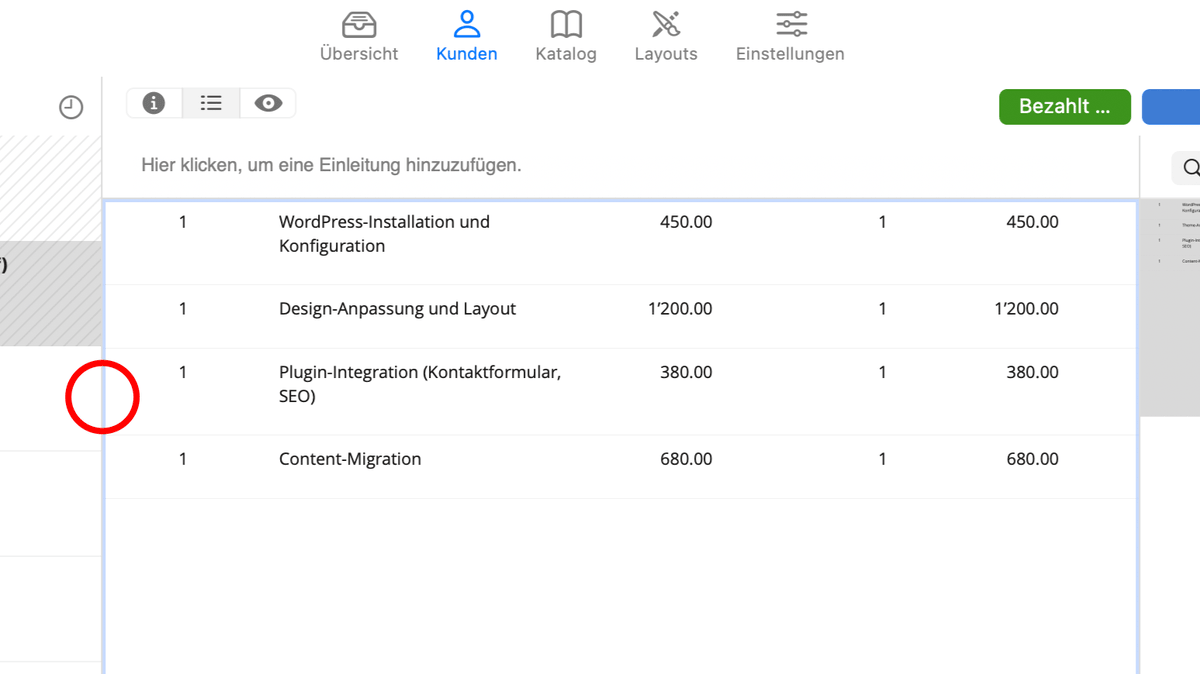 Positionen einfügen