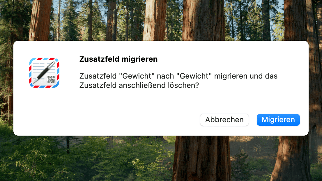 Bestätigungsdialog zur Migration von Zusatzfeldern