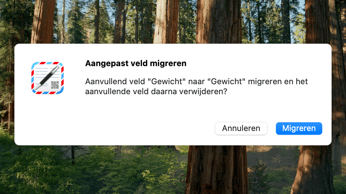 Bevestigingsdialoog voor het migreren van optionele velden