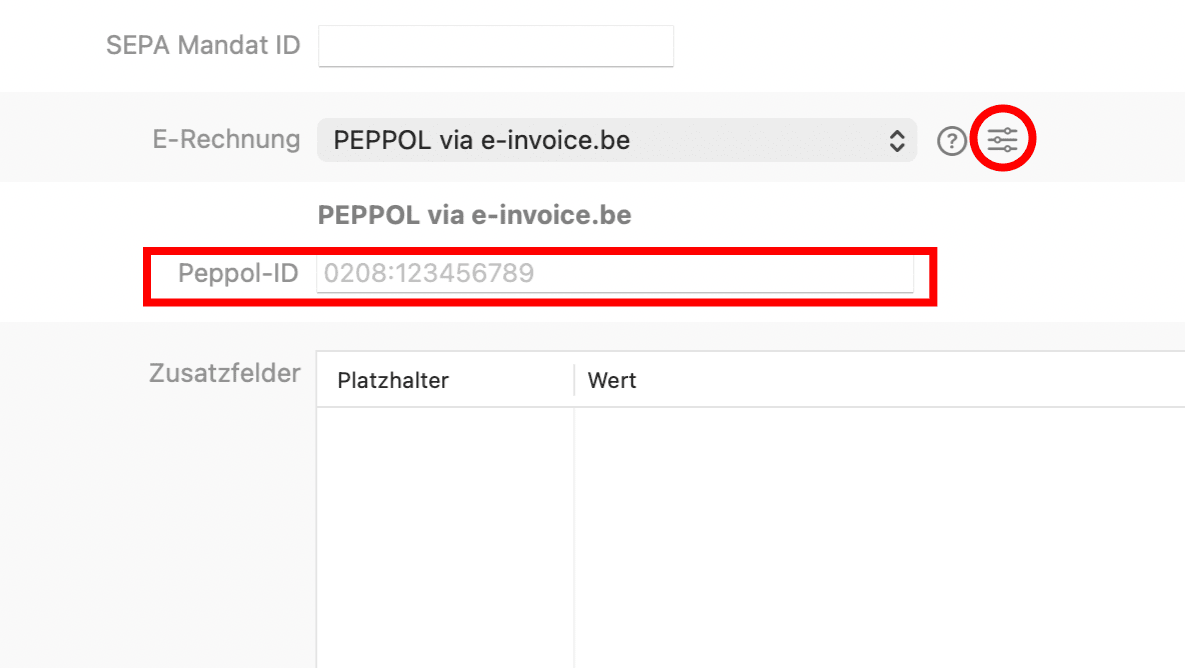 e-invoice.be Einstellungen in GrandTotal