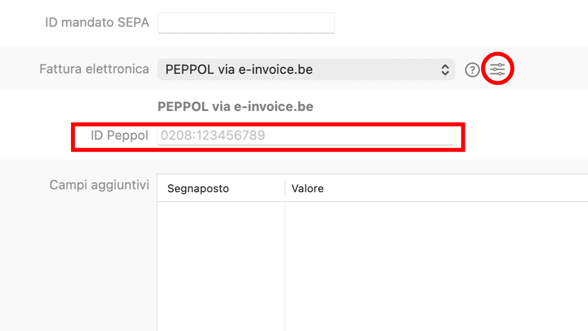 Impostazioni e-invoice.be in GrandTotal