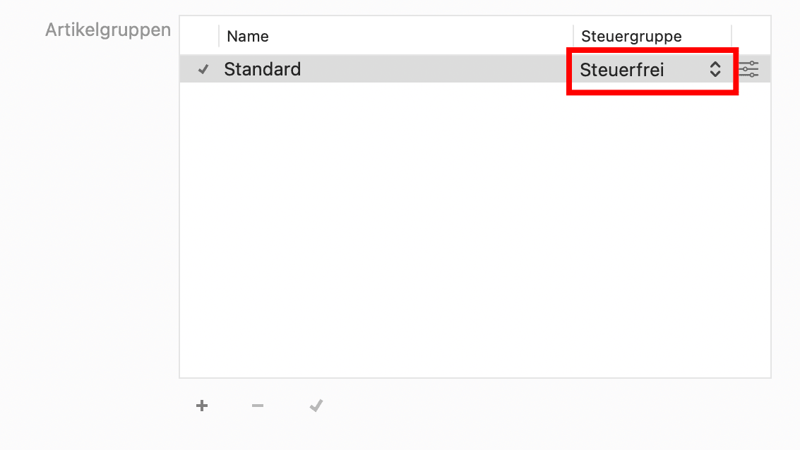 Artikelgruppen auf Steuerfrei setzen