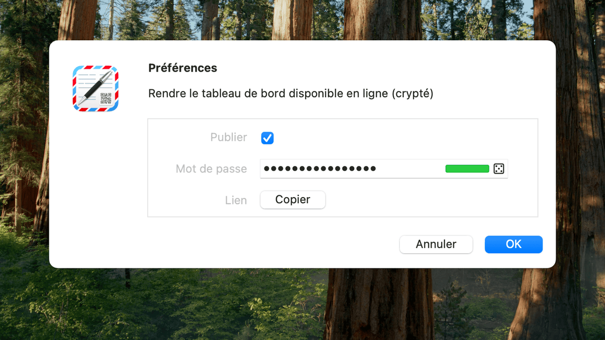 Paramètres du dashboard en ligne
