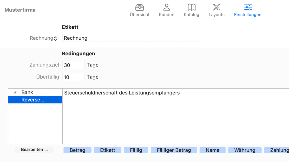 Reverse Charge Einstellungen in GrandTotal
