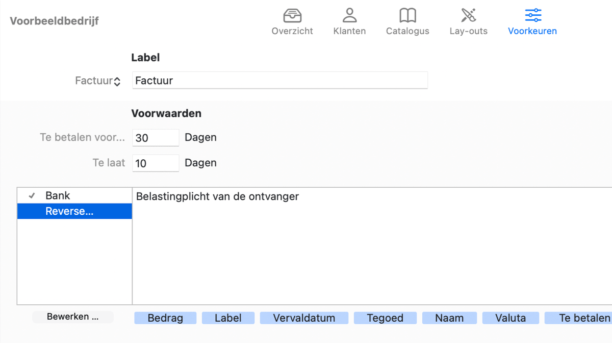 Reverse Charge-instellingen in GrandTotal
