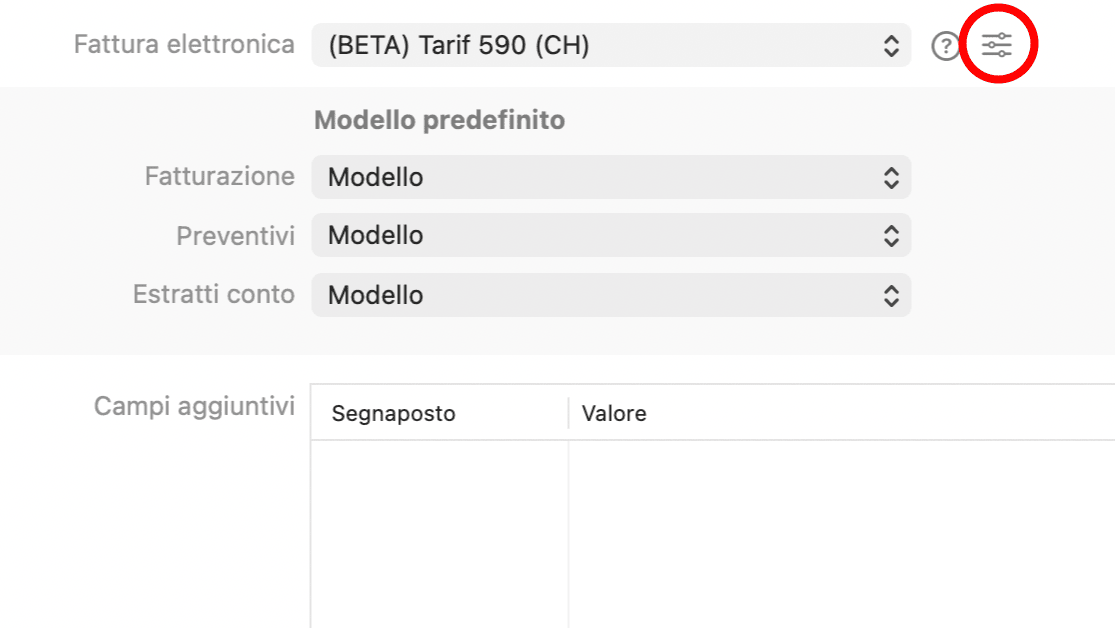 Scegliere Tariffa 590 sotto E-fattura nel contatto