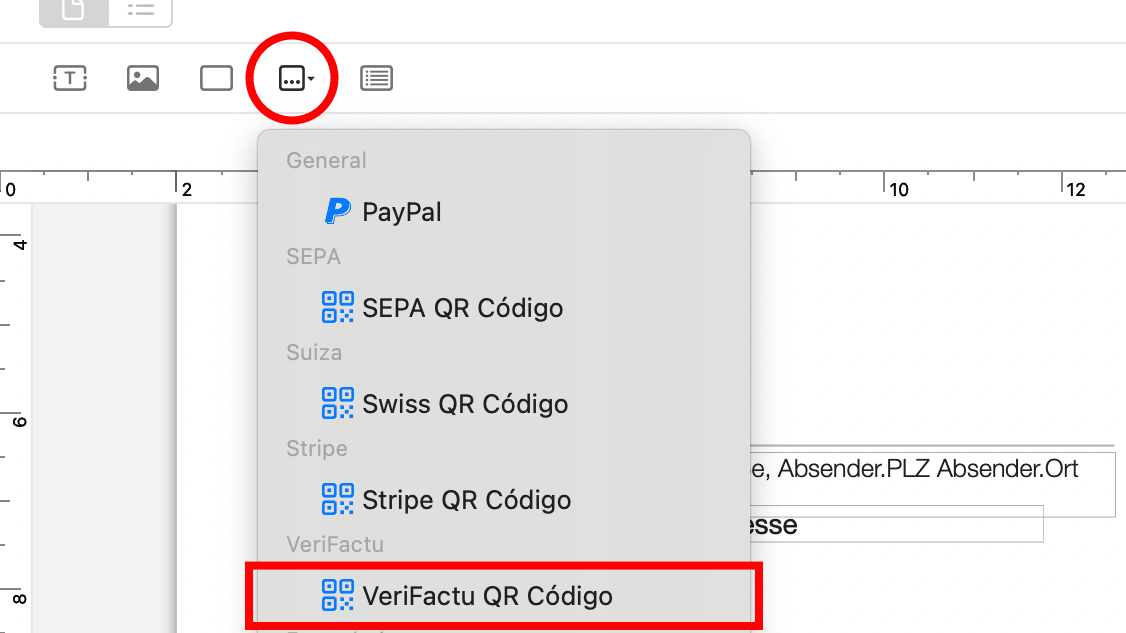 Código QR de VeriFactu en plantilla