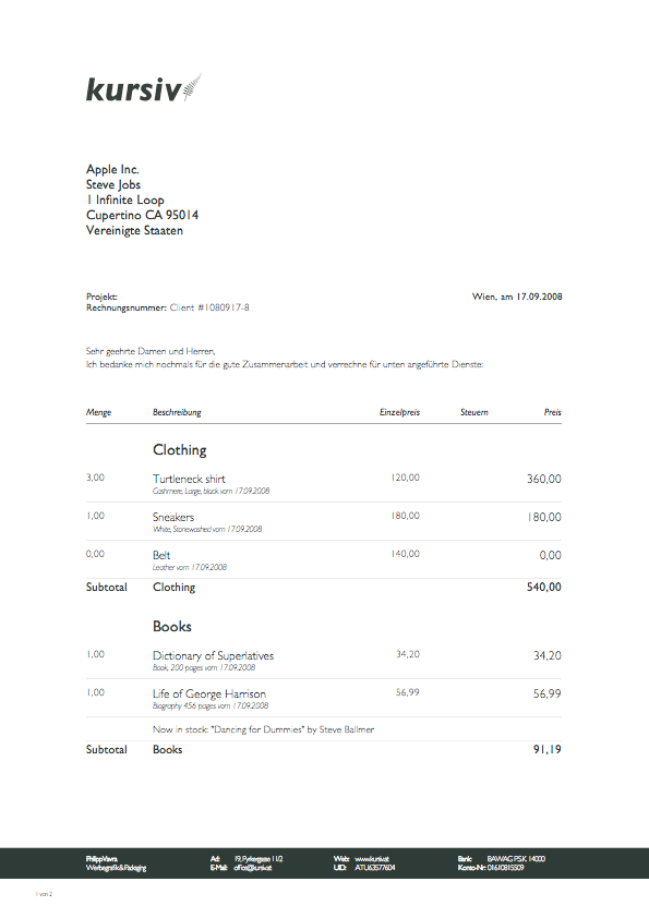 GrandTotal invoice layout template 1